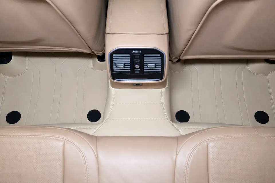 Contemporary Y-Cut II car mat in Cream Beige, Porsche Macan, rear footwell from above