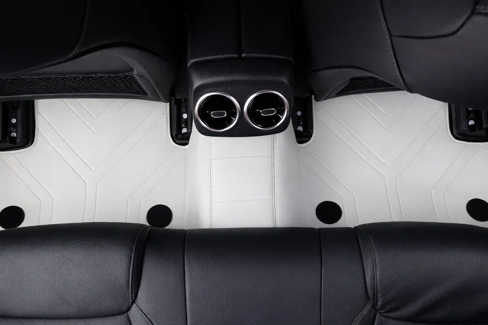 Modern Geometric V car mat in Pearl White, Mercedes-Benz A-Class, rear footwell from above