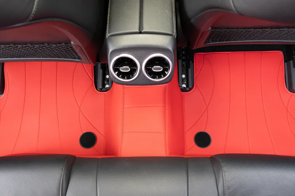 Dynamic Wave car mat in Flame Red, Mercedes-Benz A-Class, rear footwell from above