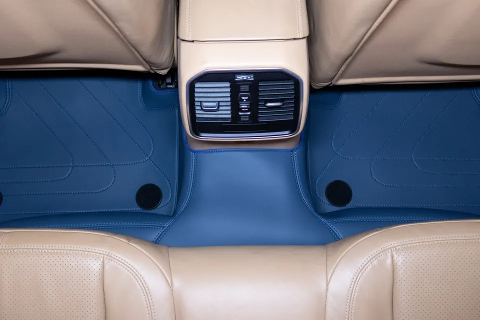 Expression Abstract car mat in Blue, Porsche Macan, rear footwell from above